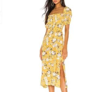 Faithfull The Brand Majorelle Midi Dress Jasmin Yellow Pomeline Floral Ruched 2